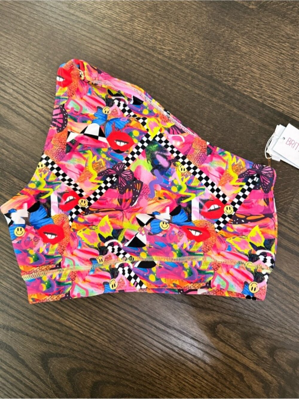 NWT Brittany Allen One-Shoulder Neon Pop Art Sports Bra size S - Picture 3 of 5